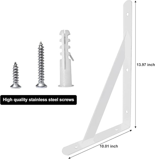 Heavy Duty Shelf Brackets Wall Mount Steel Bracket Wall Brackets for Shelves (White, 14 x 10 Inch-3 Pairs)