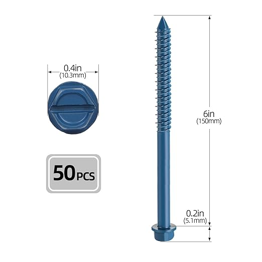 1/4" x 6" Concrete Screws, 50 PCS Blue Hex Washer Head Concrete Screws Anchor Kit with Hex Bit Socket, for Masonry, Cement, Block, Brick or Stucco