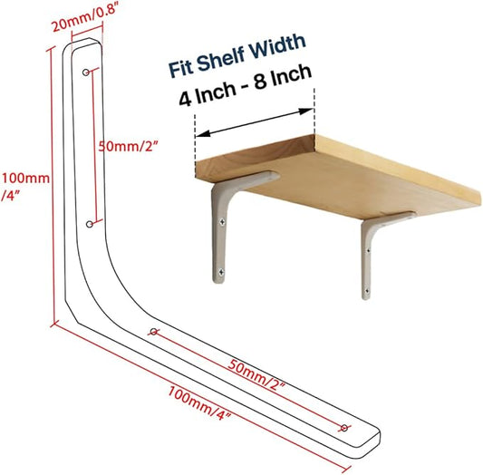 SAYAYO 4 PCS Iron Wall Shelf Bracket, 4 x 4 Inch Heavy Duty Shelf Support Bracket Decorative Joint Angle Bracket, Bright White