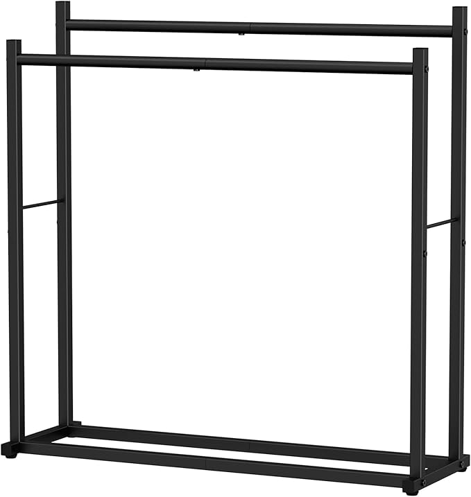 Honiter Towel Racks for Bathroom, 2 Tiers Wider Towel Drying Rack Outdoor, Free Standing Towel Rack, Pool Towel Blanket Stand and Display Rack for Oversized Bath Towels, Black