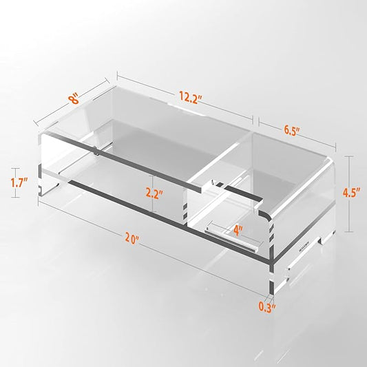 BEYGORM Acrylic Monitor Stand for Full Keyboard, 20" Wide 2-Tier Riser with Storage Shelf and Phone Holder, Desktop Organizer for Laptop, Printer, Screen (Clear)