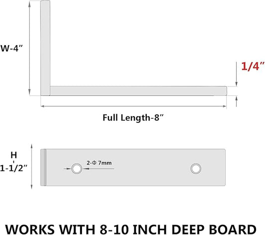 12-Pack 8 Inch Heavy Duty Shelf Brackets, Premium Floating L Bracket for Wall, Kitchen, Mantel Shelves Support | Quarter Inch (1/4") Thick | Black Powder Coated Steel