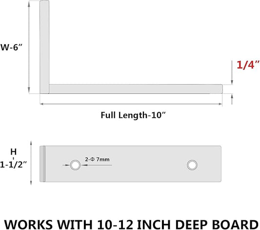 6-Pack 10 Inch Heavy Duty Shelf Brackets, Premium Floating L Bracket for Wall, Kitchen, Mantel Shelves Support | Quarter Inch (1/4") Thick | Black Powder Coated Steel