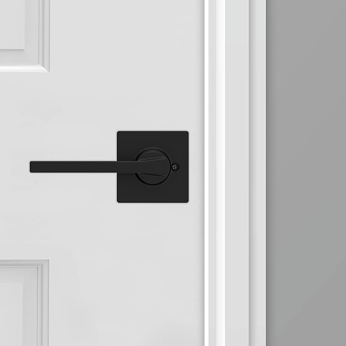 Kwikset Casey Dummy Door Handle 2 Pack, Single Sided Lever for Closets, French Double Doors, and Pantry, Matte Black Non-Turning Reversible Interior Push/Pull Lever, with Microban Protection