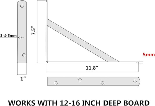 12-Pack 12 Inch Heavy Duty Shelf Brackets, Thicken Wall Bracket for Garage Floating Storage Shelves, 90 Degree Triangle Large L Bracket, Black Powder-Coated Steel