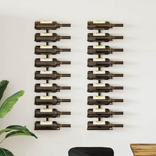 vidaXL Wall-Mounted Wine Rack, Storage for 18 Bottles, Space-Saving Design, Made with Durable Black Iron