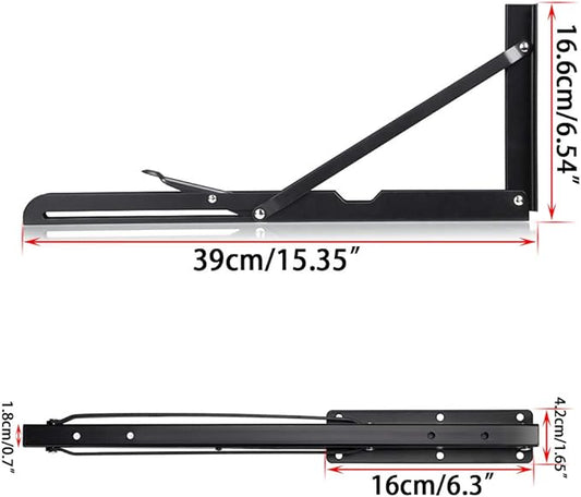 Sumnacon Sturdy Folding Shelf Brackets - Heavy Duty Metal Triangle Table Bench 2 Pcs Folding Shelf Bracket White for Wall Mounted (16 Inch Black)