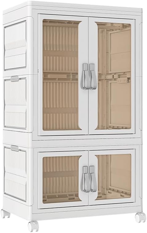 Pet Clothing Storage Cabinet with Hanging Rod Foldable Plastic Storage Bin 2-Tier Dog Clothes Organizer for Small Pets Lightweight, Waterproof– Portable Cat Wardrobe Closet