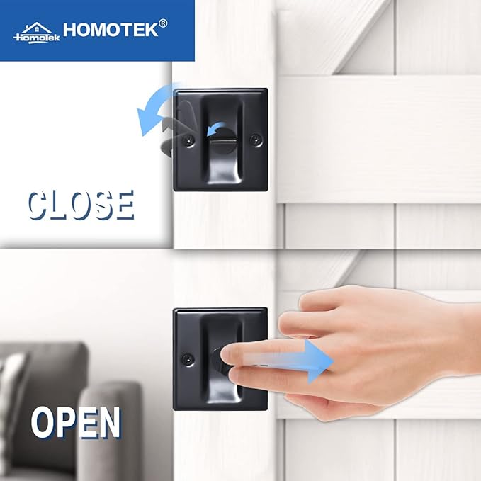 HOMOTEK 2 Pack Privacy Pocket Door Lock Hardware with Pull - Replace Old Or Damaged Sliding Door Locks Quickly and Easily, 2-3/4”x2-1/2”, for 1-3/8” Thickness Door, Black