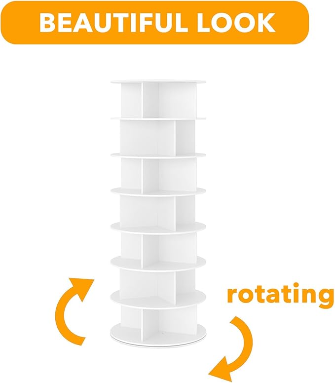 SpaceAid Cross Style 7-Tier Rotating Shoe Organizer, Spinning Shoe Rack Tower, 360 Display Lazy Susan Storage, Handbag Rotate Tower Closet Organization (Modern Style, White)