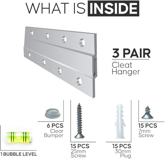 Versatile 6 inch 3 Pairs French Cleat Hanger Heavy Duty - Mirror Brackets for Wall Mounting - Aluminium French Cleat Mirror Hanging Kit (Supports Upto 60 lbs)