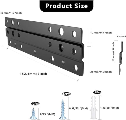 8 Pairs of Heavy Duty French Cleat-6 Inches Interlocking Z-Style Picture Hanger Bracket Kit Professional Mirror Hanger for Large Bathroom Mirrors, Heavy Artwork & Wall Panels (8, 6 Inches)