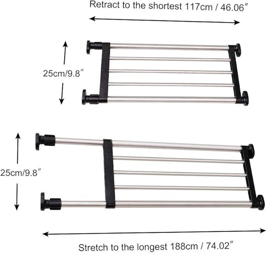 BAOYOUNI Expandable Shelf Closet Tension Rod Adjustable Shelving Unit Storage Rack Organizer Hanger Space Saving Divider for Wardrobe, Cupboard, Kitchen, Bathroom Use, Black