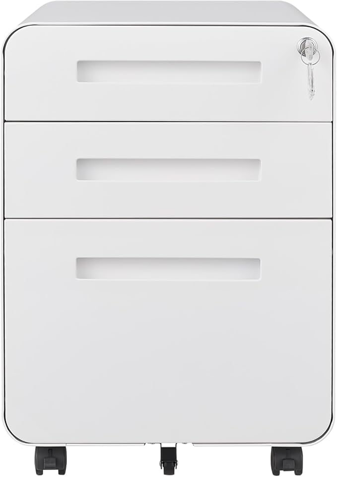 GarveeHome 3 Drawer Mobile File Cabinet with Lock, Under Desk Metal Filing Cabinet for Home Office, Under Desk Storage with 5 Wheels for A4/Letter/Legal Size, Fully Assembled