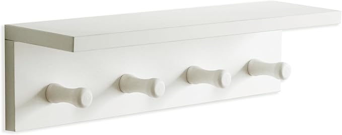 Entrance Coat Rack ,Coat Hooks, Wall-Mounted Wooden Hook Rack, Wall-Mounted Shelves are Very Suitable (White Color Finish—A-1)