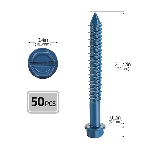 1/4" x 2-1/2" Concrete Screws, 50 PCS Blue Hex Washer Head Concrete Screws Anchor Kit with Drill Bit and Hex Bit Socket, for Masonry, Cement, Block, Brick or Stucco