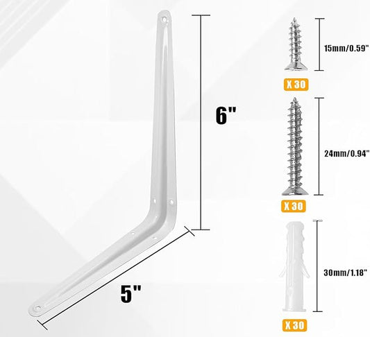 10 Pcs Shelf Brackets, 5 x 6 Inch Heavy Duty Metal Wall Corner Angle Shelving for Wall Hanging Shelves with Wall Anchors and Screws(White)