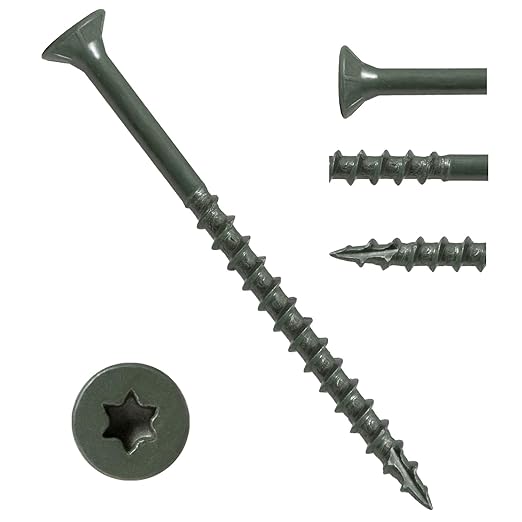 LIONMAX Deck Screws 4 Inch, Wood Screws #10 x 4, 300 PCS, Rust Resistant, Exterior Epoxy Coated, Outdoor Decking Screws, Torx/Star Drive Head Screw, T25 Star Bit Included, Green