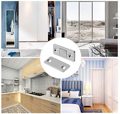 Mousike Magnetic Door Catch Ultra Thin Cabinet Magnets Stainless Steel Drawer Magnet Catch for Sliding Door Closure Kitchen Cabinet Cupboard Closet Closer (4 Pack)