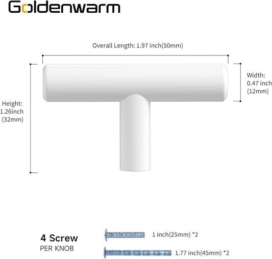 Goldenwarm 5 Pack White Cabinet Knobs White Drawer Knobs Kitchen Cabinet Handles Single Hole Pull Handles 50mm/2in Overall Length for Kitchen Bathroom Cupboard