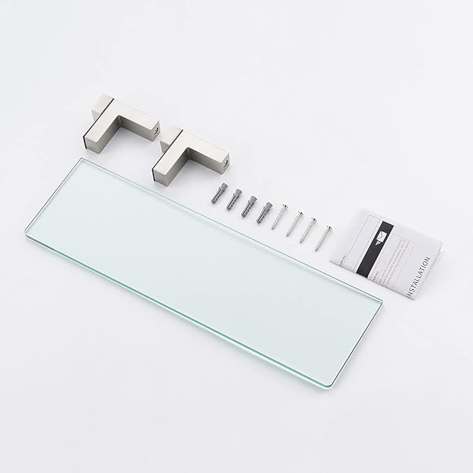 KES Bathroom Glass Shelf, Bathroom Wall Glass Shelves 16 Inch Shelf Wall Mounted Brushed Nickel Finish, BGS3201S40-2