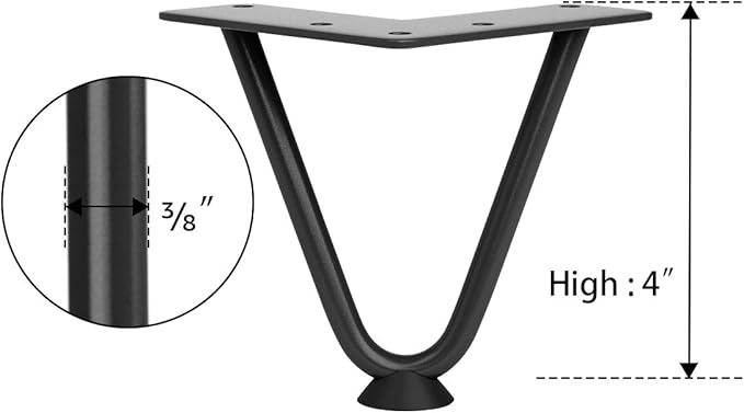 SMARTSTANDARD 4 Inch Heavy Duty Hairpin Furniture Legs, Metal Home DIY Projects for TV Stand, Sofa, Cabinet, etc with Rubber Floor Protectors Black 4PCS