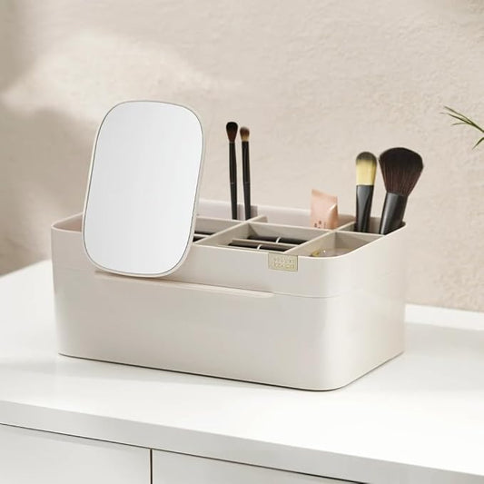 Joseph Joseph 75005 Viva Makeup Cosmetic Storage Organizer with Drawer, Large with Mirror, Shell, Cream
