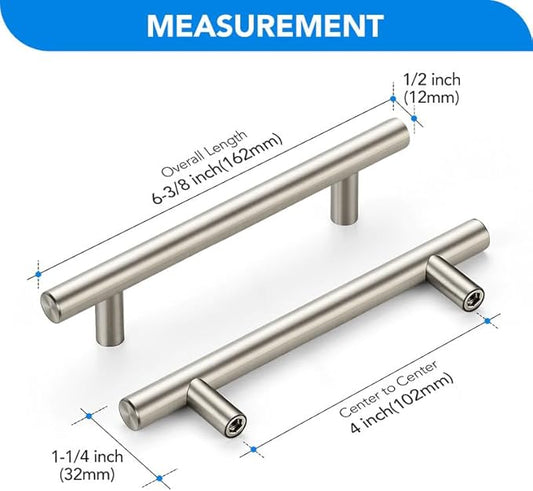 Brushed Nickel Cabinet Handles 4 Inch Hole Spacing Stainless Steel Drawer Pulls for Cabinets, Dresser, Bathroom 20 Pack