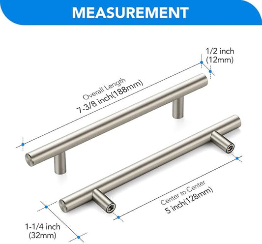 Brushed Nickel Cabinet Handles 5 Inch Hole Spacing Stainless Steel Drawer Pulls for Cabinets, Dresser, Bathroom 30 Pack