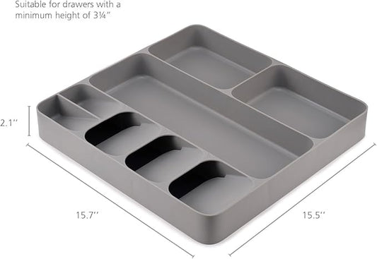 Joseph Joseph DrawerStore Compact Utensil Organizer For Kitchen Drawer Silverware, Flatware Tray, Large, Grey