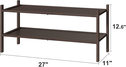 Bamboo Shoe Rack for Entryway, 2-Tier Stackable | Foldable | Natural, Shoe Organizer for Hallway Closet, Free Standing Shoe Racks for Indoor Outdoor