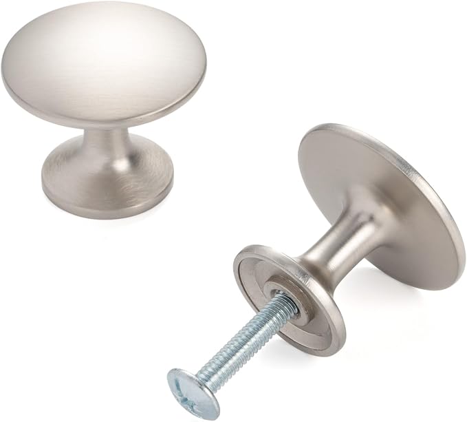 KOOFIZO 20-Pack Round Cabinet Knob - Brushed Nickel Pull Handle (Dia.30mm / 1.2 Inch) for Kitchen Cupboard Door, Bedroom Dresser Drawer, Bathroom Wardrobe Hardware