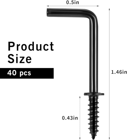 40 Pack L Hooks 1 Inch Small Black Wall Hook Vintage L Shape Screw in Hook, 7 Shape Right Angle Medal Hanging Square Bend Hooks for Jewelry and Home Organization
