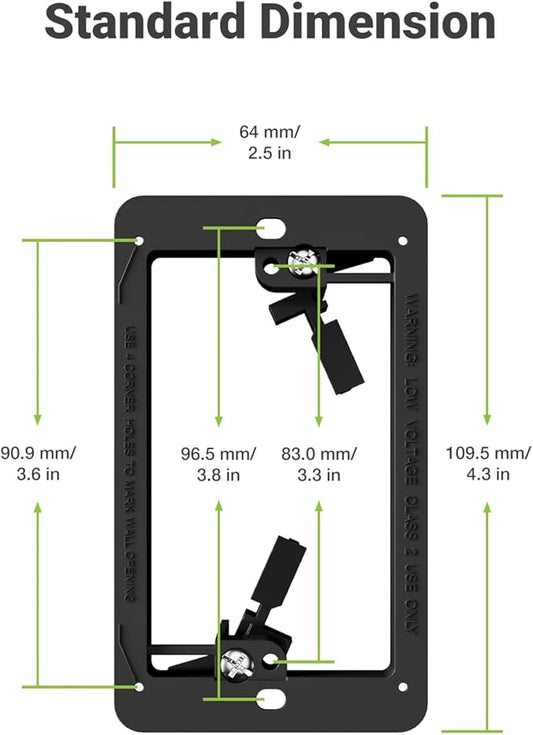6 Pack Low Voltage Mounting Bracket 1 Gang for Single Gang Wall Plate, Low Voltage Box for Old Work, Telephone Wires, Network Cable, HDMI, Coaxial, Speaker Wire, Black