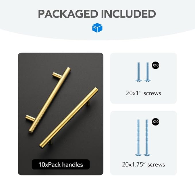 Brushed Brass Cabinet Handles 5 Inch Hole Spacing Stainless Steel Drawer Pulls for Cabinets, Dresser, Bathroom 10 Pack