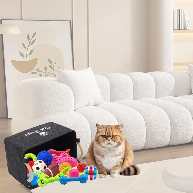 CozyCove Felt pet Toy Box Collapsible Pet Supplies Storage Basket cat toy box storage basket chest organizer,Fabric Storage Bin for Organizing Pet Toys, Blankets, Leashes, and Food