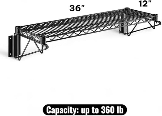 12" x 36" Black Wall-Mounted Wire Shelf with Epoxy Coating, Heavy-Duty Steel Storage Rack, NSF Certified, Easy Installation, Open Wire Design for Kitchen, Garage, or Utility Storage