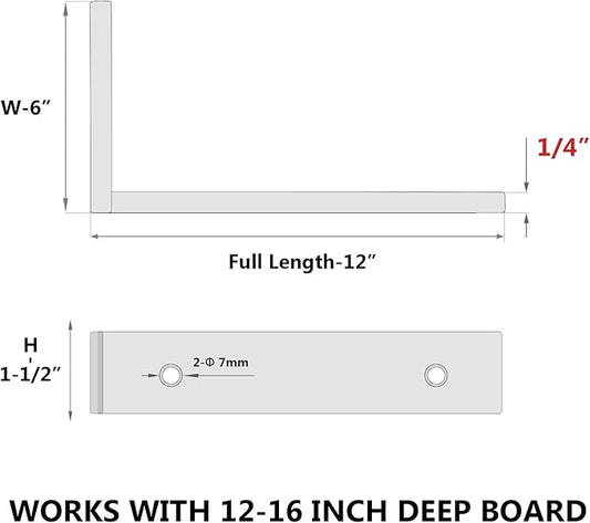 8-Pack 12 Inch Heavy Duty Shelf Brackets, Premium Floating L Bracket for Wall, Kitchen, Mantel Shelves Support | Quarter Inch (1/4") Thick | Black Powder Coated Steel