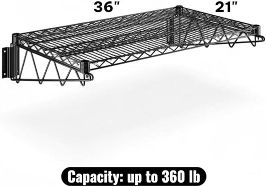 21" x 36" Black Wall-Mounted Wire Shelf with Epoxy Coating, Heavy-Duty Steel Storage Rack, NSF Certified, Easy Installation, Open Wire Design for Kitchen, Garage, or Utility Storage