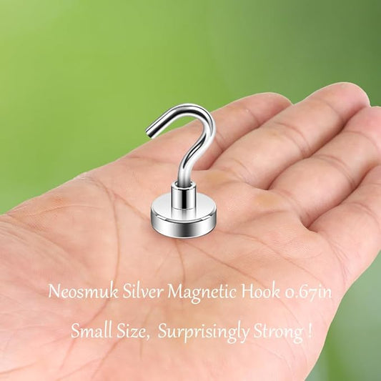 Neosmuk Magnetic Hooks, Heavy Duty 30lb+ Strong Magnet Hook for Cruise Cabins, Cruise Ship Essentials for Hanging, Metal Wall Refrigerator Hangers (Silver White, 10 Pack)