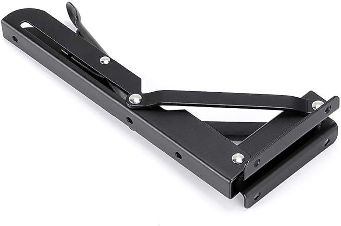 Sumnacon Sturdy Folding Shelf Brackets - Heavy Duty Black Metal Triangle Table Bench Folding Shelf Bracket 8 Inch, 2 Pcs Folding Shelf Hinge Wall Mounted, Max Load 99lb
