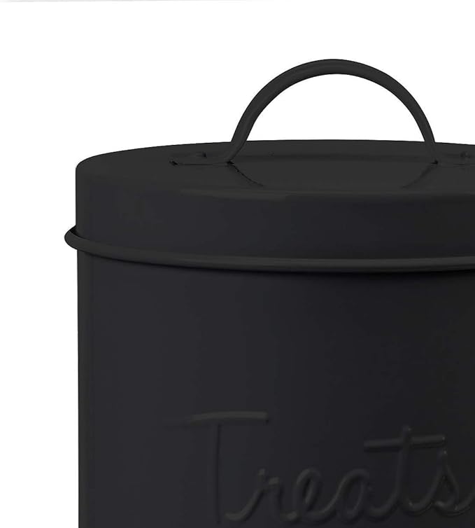 Amici Pet Retro Metal Storage Canister Treats Jar, 72 Fluid Ounces, Matte Black