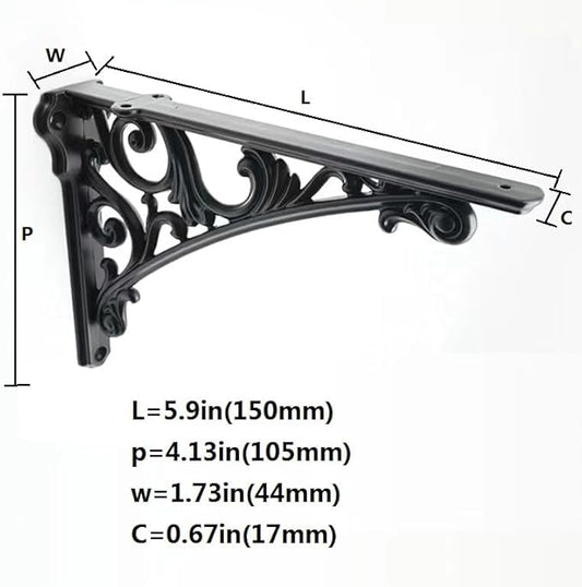 Decorative Shelf Bracket 6 inch, Black Brackets for Shelving, Heavy Duty Vintage, DIY Projects, Hardware Included, 4 Pack, 5.9x4.17x1.73 inch,Baroque Style
