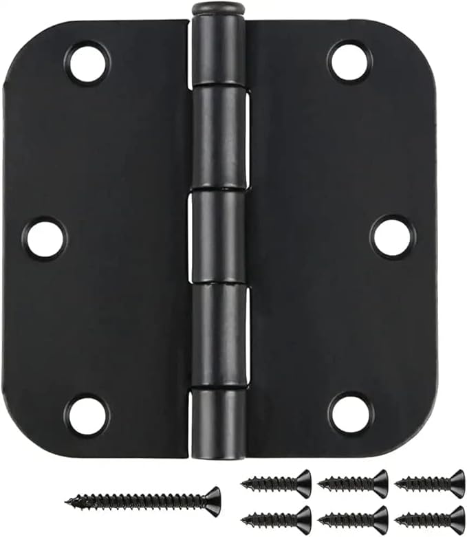 JIW 108 Pack Black Door Hinges for Doors 3.5 x 3.5 Inch Interior Matte Black Hinges for Doors 3 1/2 Inch Door Hinge 5/8 Inch Radius Corners Standard Residential