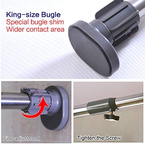 BAOYOUNI Adjustable Shower Window Curtain Tension Rod Oval Head Decorative Straight Closet Wardrobe Rail Pole Bar Clothes Hanger for Bathroom Kitchen Balcony, Grey, 43.11-64.17 Inches