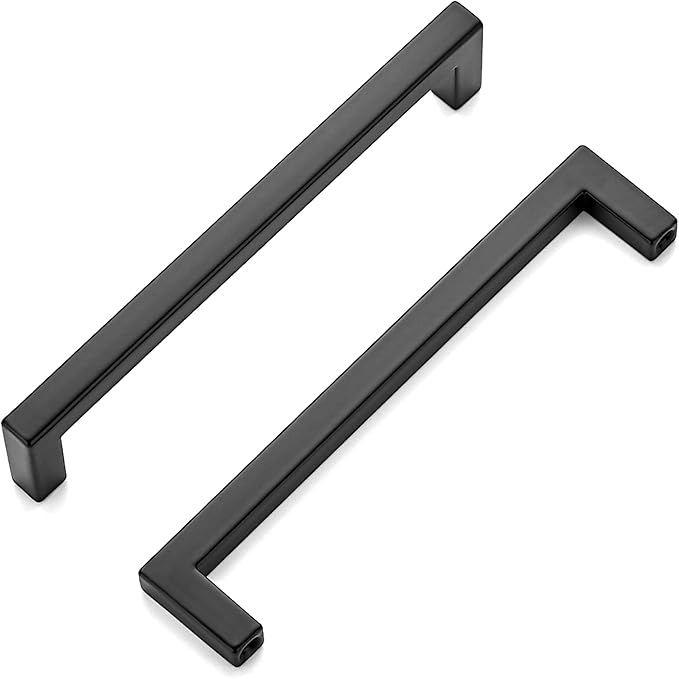 Ravinte 5 Pack 5 Inch Hole Center Solid Slim Square Pulls Matte Black Kitchen Cabinet Handles Square Bar Drawer Handles Flat Black Drawer Pulls for Cupboard Dresser and Cabinets