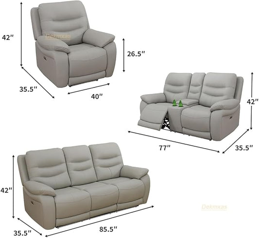 Power Reclining Sofa, 2-Seater Loveseat Living Room Furniture Sets, Light Grey Breathing Leather Power Reclining Loveseat with Cup Holder/LED Light/USB Port Sofa Couches for Living Room,Rv Car