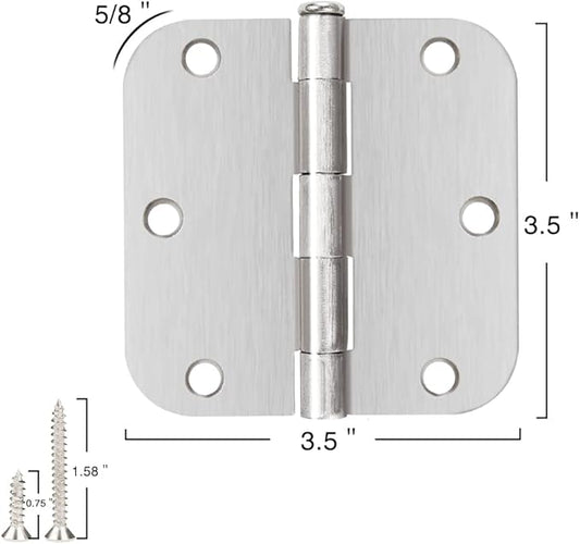 Interior Door Hinges Brushed Nickel 3 Pack Rounded Bedroom Door Hinge Satin Nickel 3.5 x 3.5 inch,5/8 Radius 3 ½"x 3 ½" Silver 3 1/2 Inch Door Hinges for RV Trailer Residential Hinges for Wood,Doors