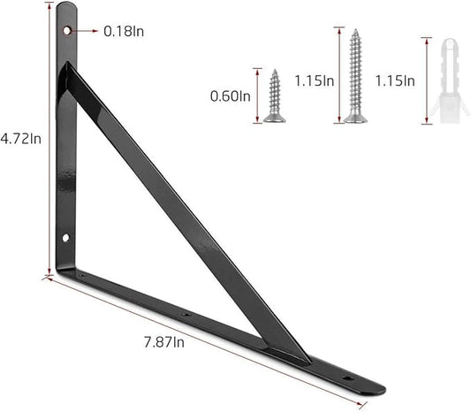 Acrux7 Black Shelf Brackets 8 x 5 Inch, 4 Pack Heavy Duty L Brackets for Floating Shelves - Metal Support Angle Brackets