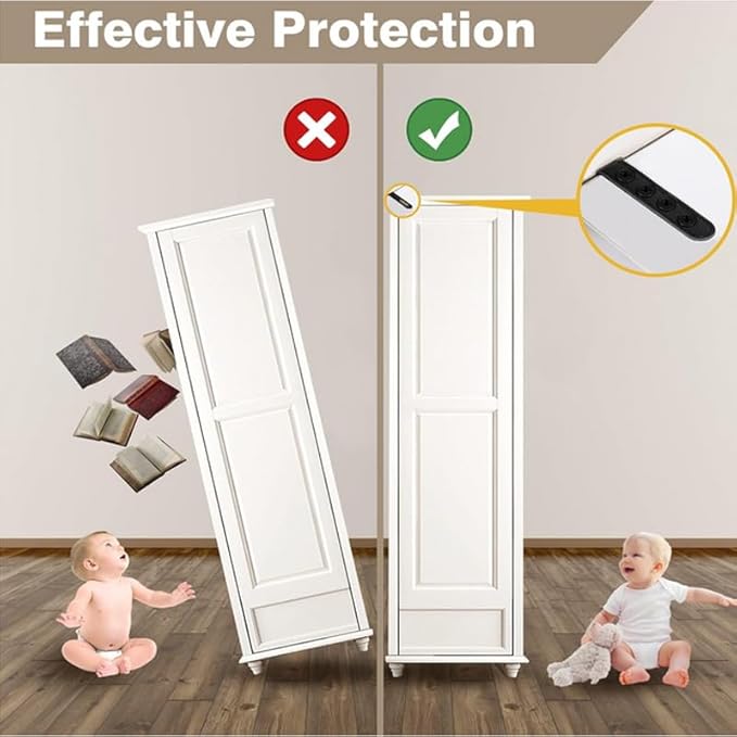 Furniture Anchors Small Aesthetic Earthquake Straps for Furniture Dresser Wall Anti-Tip Furniture Safety Anchor to Childproof and Babyproof Your Home Holds Up to 500 Pound (Black, 4.8 in)